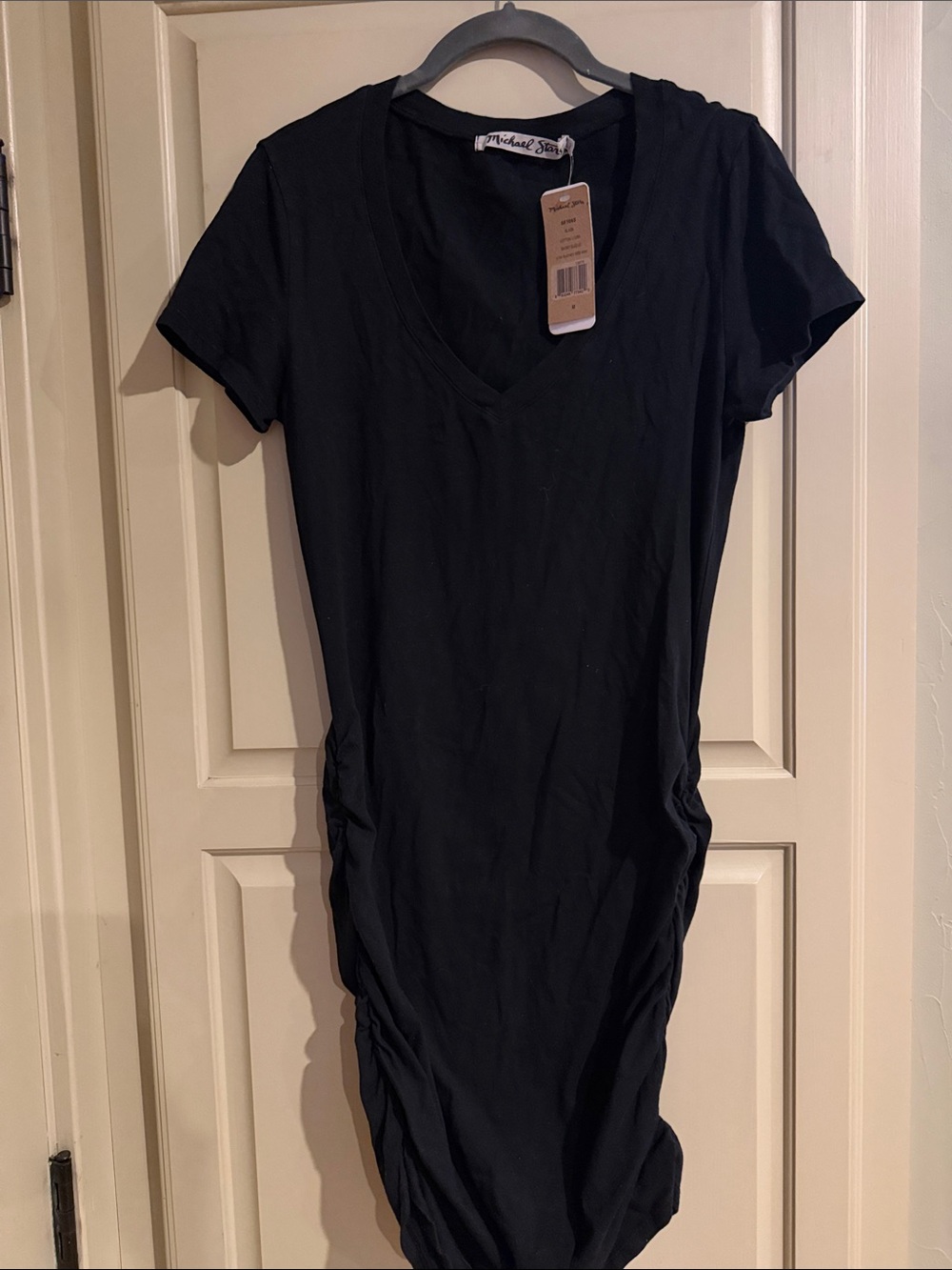 Michael Stars Black V-Neck Short Sleeve Tunic with Side Ruching